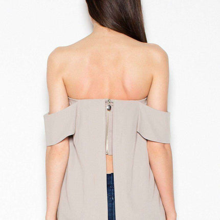 Chic Golden Zipper Flounce Sleeve Blouse