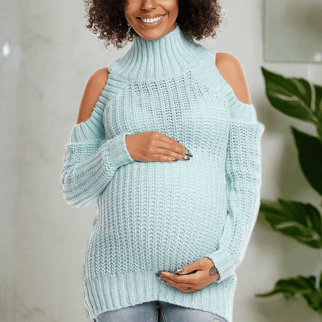 Stylish Peekaboo Shoulder Maternity Sweater: Comfort Meets Chic Fashion