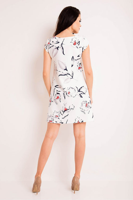 Floral Ecru Day Dress with Short Sleeves for Chic Sophistication