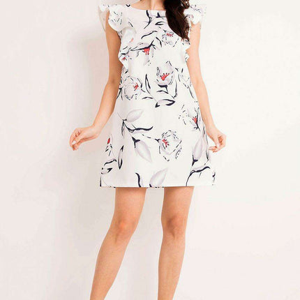 Ecru Floral Elegance Frill Dress