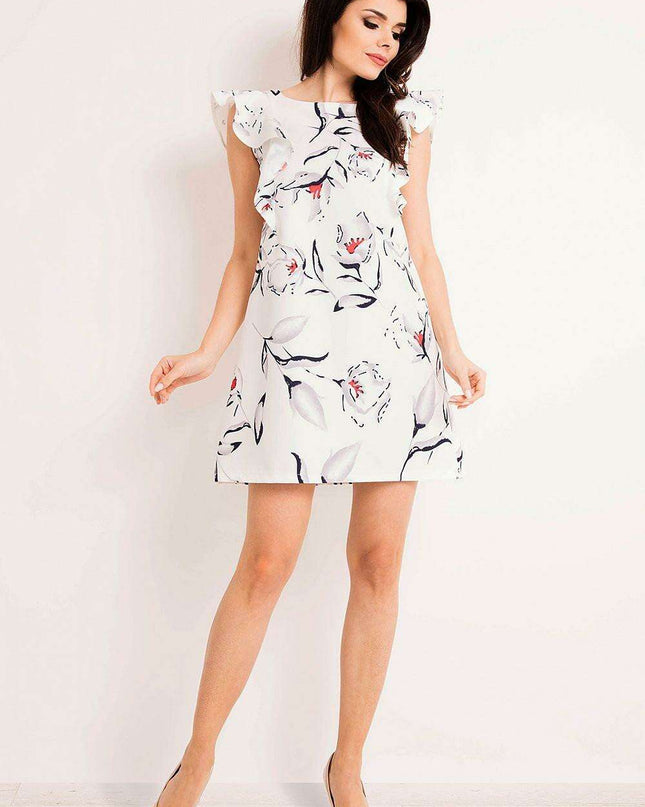 Ecru Floral Elegance Frill Dress