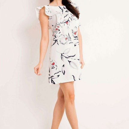Ecru Floral Elegance Frill Dress