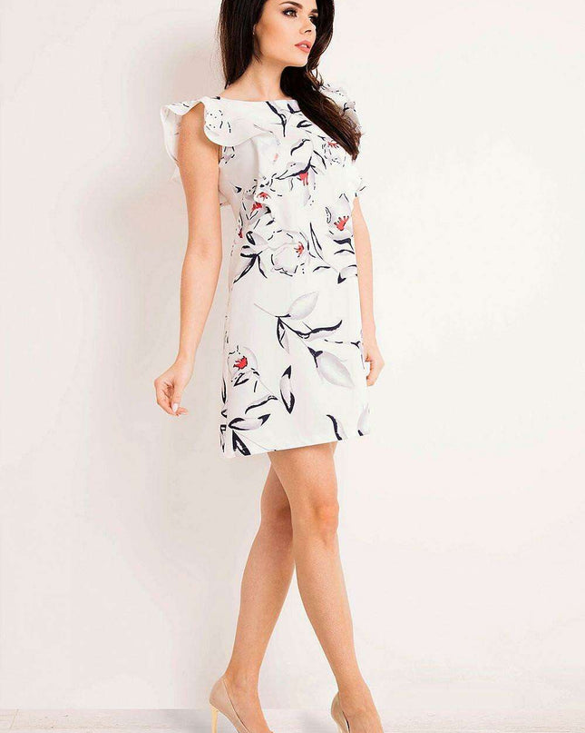 Ecru Floral Elegance Frill Dress