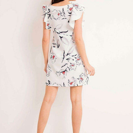Ecru Floral Elegance Frill Dress