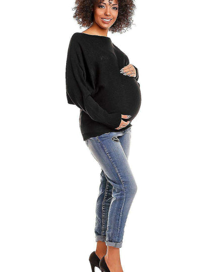 Maternity Oversized Peekaboo Shoulder Sweater for Stylish Moms-to-Be