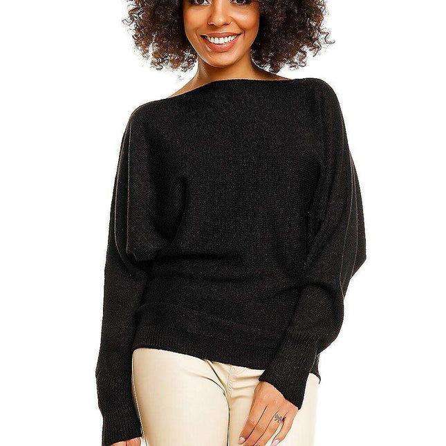 Chic Oversized Batwing Kimono Sweater with Elegant Boat Neck
