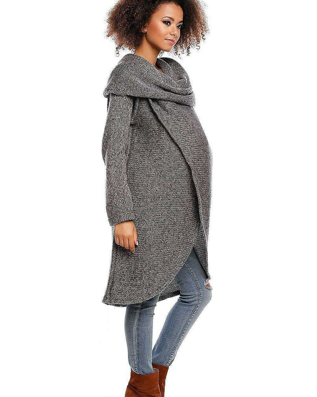 Chic Asymmetrical Maternity Turtleneck Sweater for Expecting Mothers