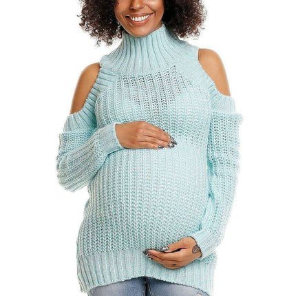 Stylish Peekaboo Shoulder Maternity Sweater: Comfort Meets Chic Fashion