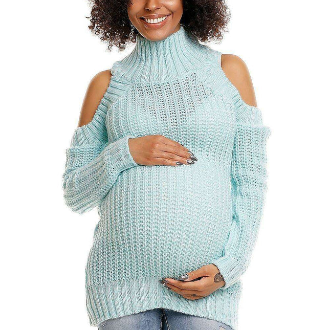Stylish Peekaboo Shoulder Maternity Sweater: Comfort Meets Chic Fashion