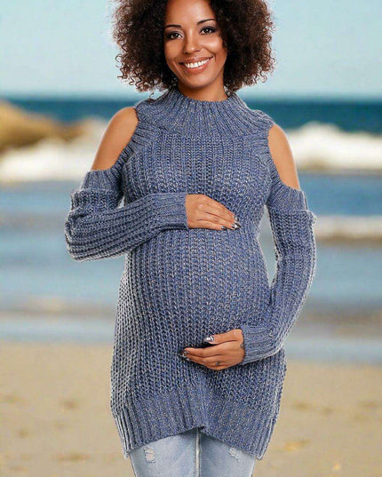 Trendy Open-Shoulder Maternity Sweater for Expecting Moms