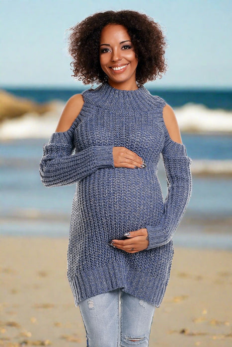 Fluffy Maternity Sweater with Peekaboo Shoulder Detail
