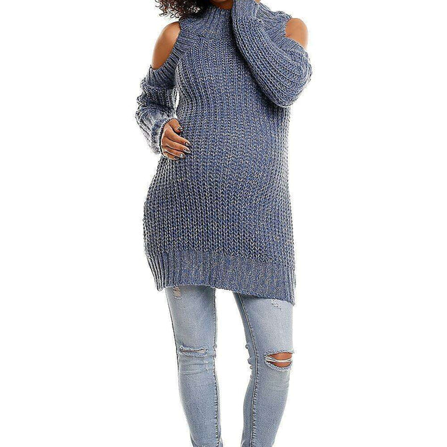 Trendy Open-Shoulder Maternity Sweater for Expecting Moms