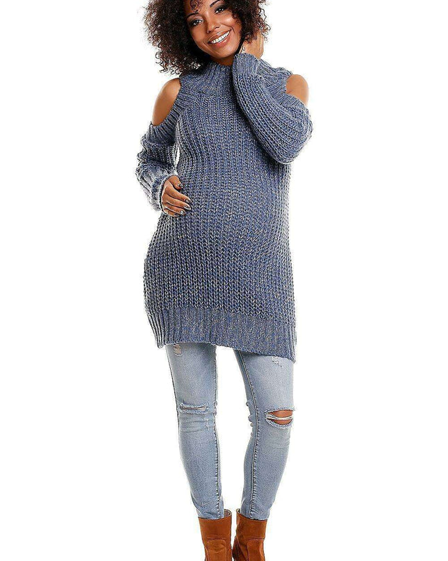 Trendy Open-Shoulder Maternity Sweater for Expecting Moms