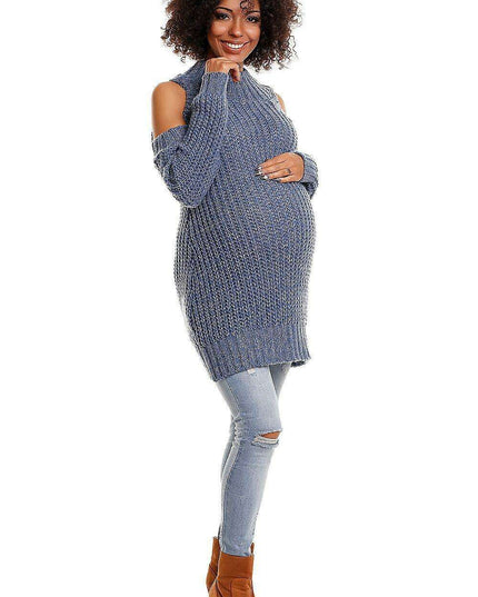 Trendy Open-Shoulder Maternity Sweater for Expecting Moms