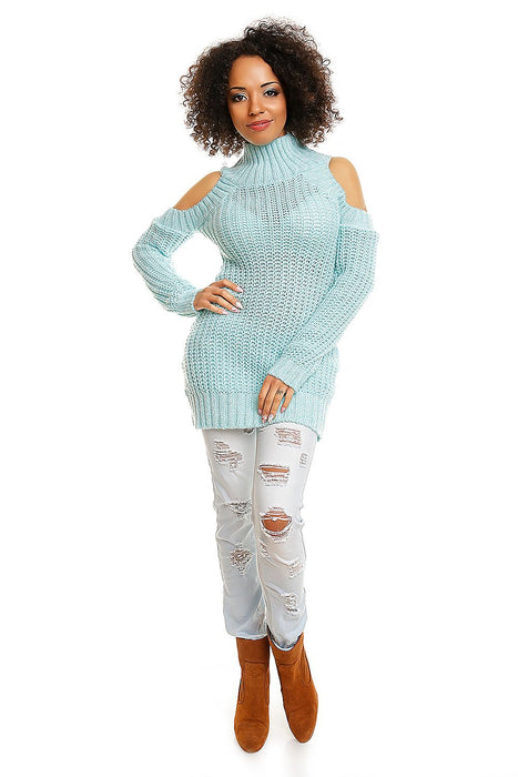 Shoulder-Baring Maternity Half-Zip Knit Sweater