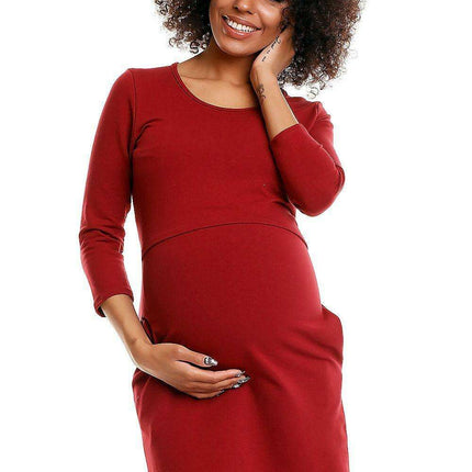 Stylish Knit Maternity Dress with Hidden Nursing Access and Practical Pockets