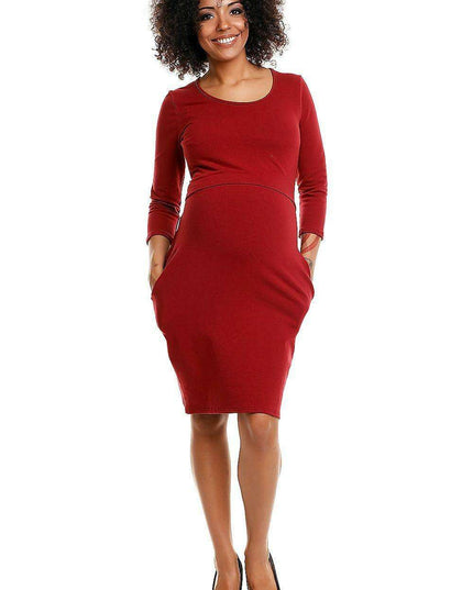 Stylish Knit Maternity Dress with Hidden Nursing Access and Practical Pockets