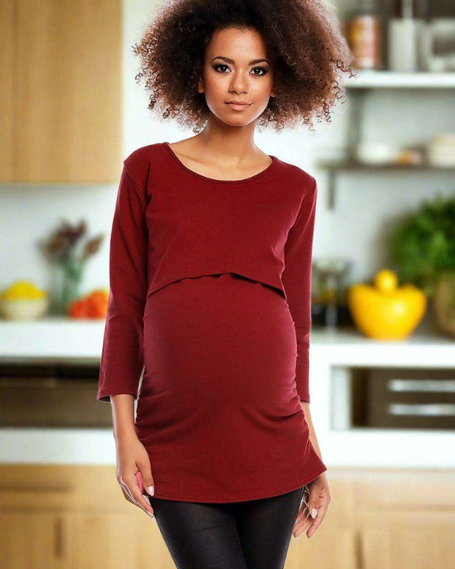 Stylish Maternity and Nursing Tunic with Discreet Pleats