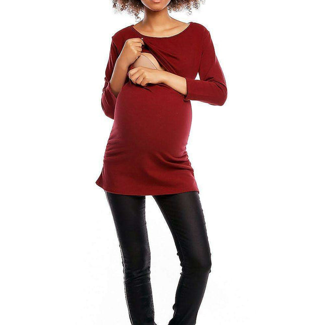 Stylish Maternity and Nursing Tunic with Discreet Pleats