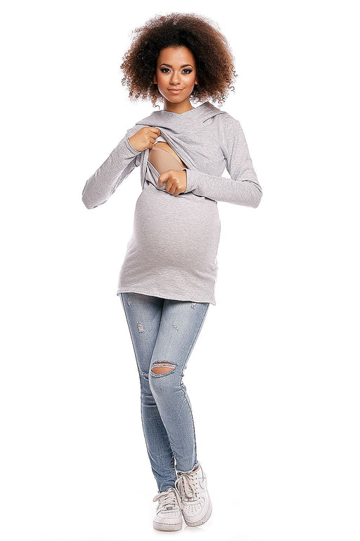Cozy Maternity Hoodie with Convenient Peek-a-Boo Breastfeeding Feature