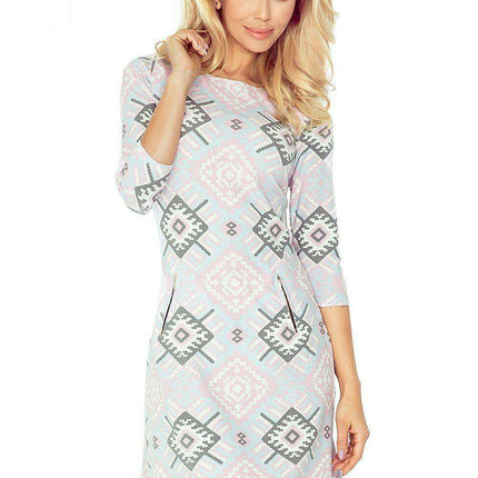 Chic Rhombus Print Daydress in Pink and Gray by Numoco