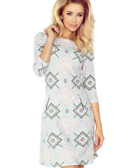 Chic Rhombus Print Daydress in Pink and Gray by Numoco