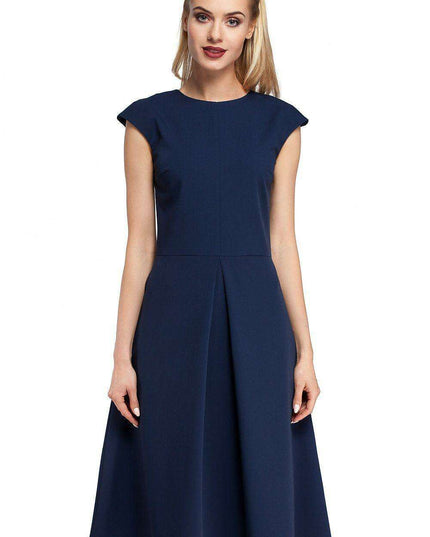 Chic Midi Dress with Unique Pleated A-Line Skirt