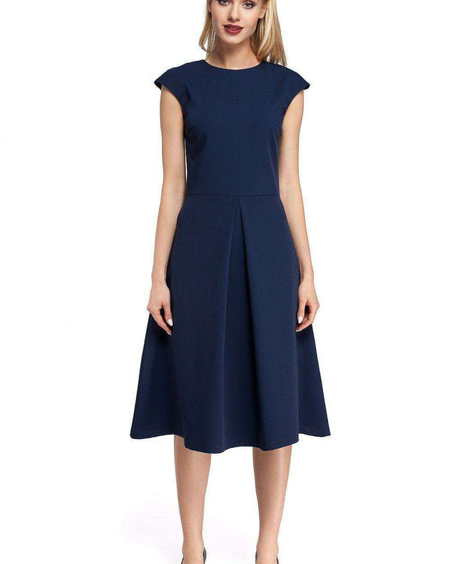 Chic Midi Dress with Unique Pleated A-Line Skirt