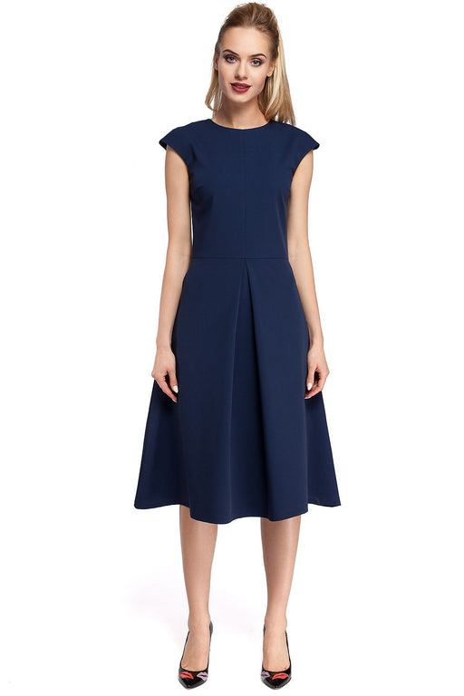 Polished Midi Dress with Unique Pleated Trapeze Skirt