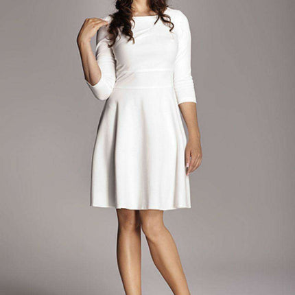 Elegant Ecru Flare Dress with Waist Belt - Model 10134