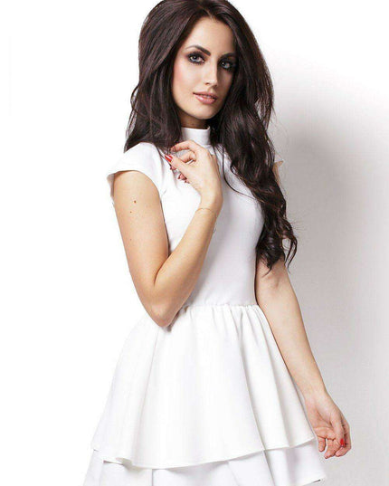Ivory Flared Dress With Teardrop Back And Structured Collar