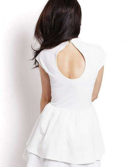 Ivory Flared Dress With Teardrop Back And Structured Collar