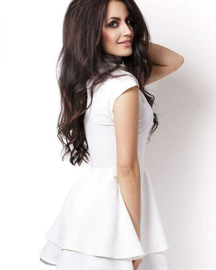 Ivory Flared Dress With Teardrop Back And Structured Collar