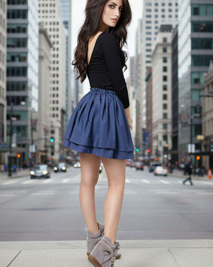 Flirty Double Layered Mini Skirt Waist Cinching Design LXL