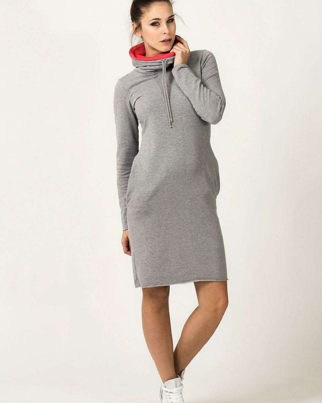Vibrant Knit Day Dress with Chimney Neck and Pockets - Tessita 93552: Stylish Comfort with Practicality