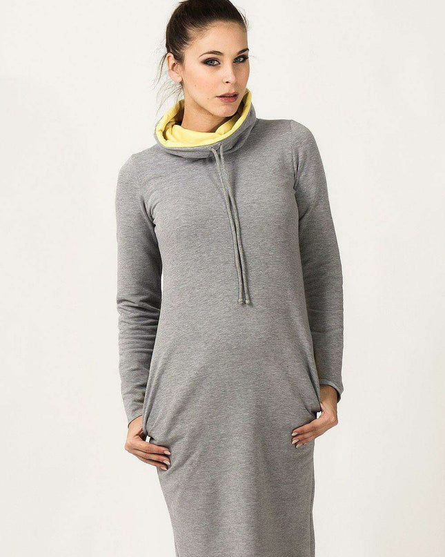 Chic Knitted Dress with Funnel Neckline and Functional Pockets - Tessita Style 93553