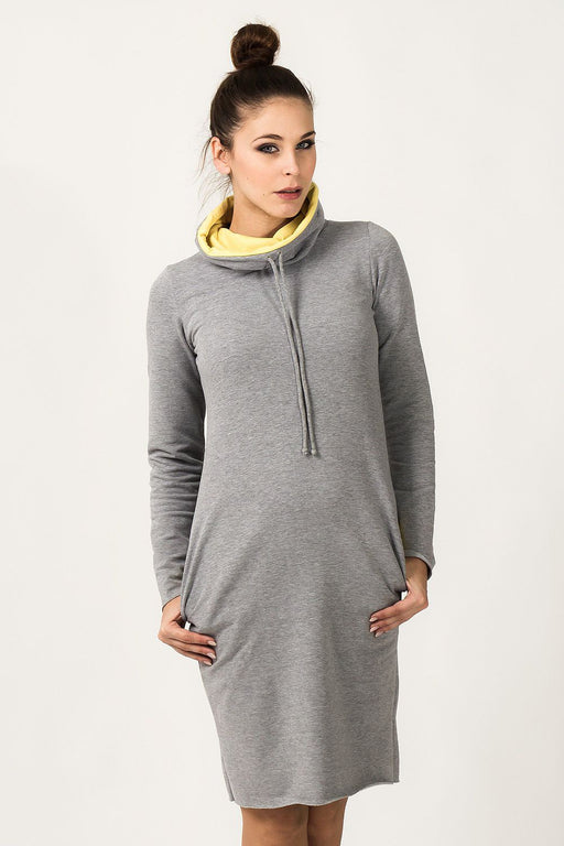 Colorful Pocketed Knit Sweater Dress with Chimney Neckline - Tessita Style 93553