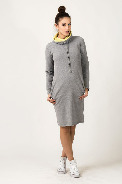 Colorful Knit Sweater Dress with Slit Pockets - Tessita Model 93553