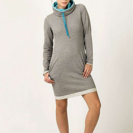 Chic Color Block Knit Dress with Stylish Chimney Neckline