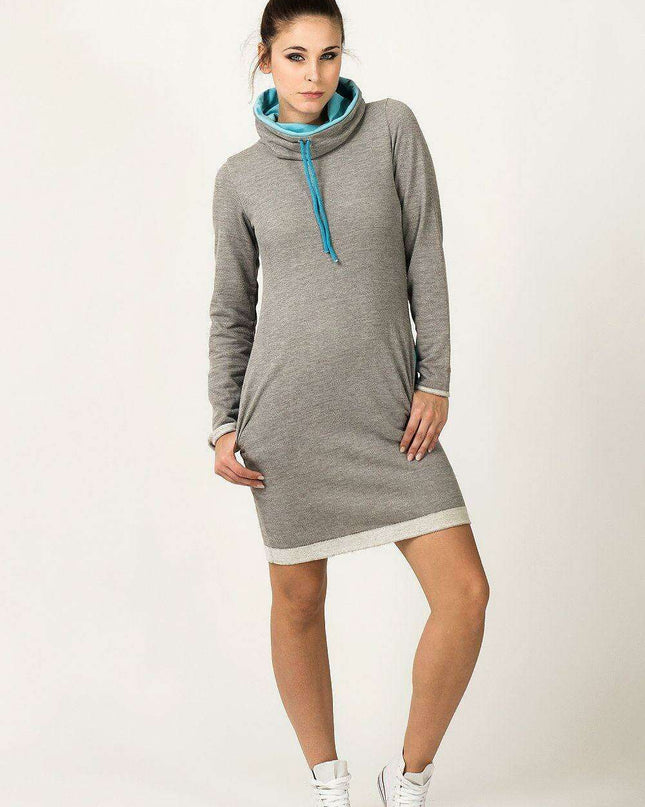 Chic Color Block Knit Dress with Stylish Chimney Neckline