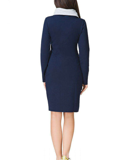 Chic Colorful Knit Dress with Functional Side Pockets and Customizable Sleeves