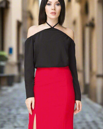 Elegant Neck-Tied Ruched Shoulder Blouse - Tessita 93608