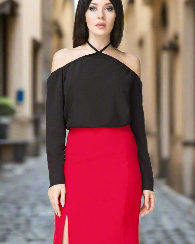 Elegant Neck-Tied Ruched Shoulder Blouse - Tessita 93608