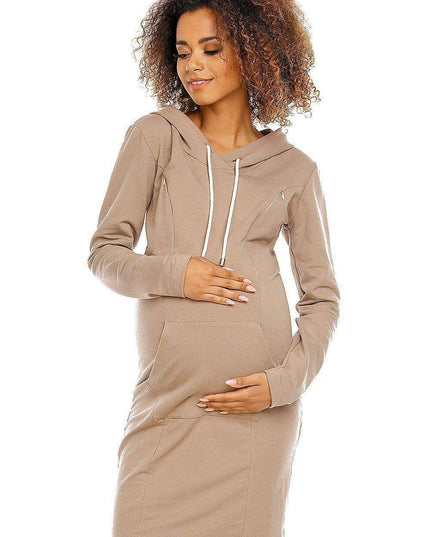 Chic Hooded Maternity and Nursing Dress with Practical Kangaroo Pocket