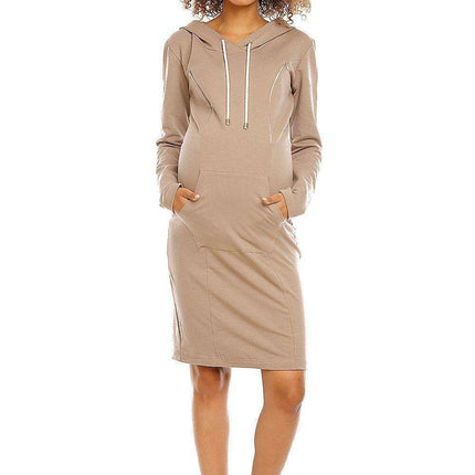 Chic Hooded Maternity and Nursing Dress with Practical Kangaroo Pocket