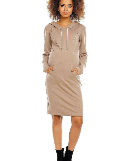 Chic Hooded Maternity and Nursing Dress with Practical Kangaroo Pocket