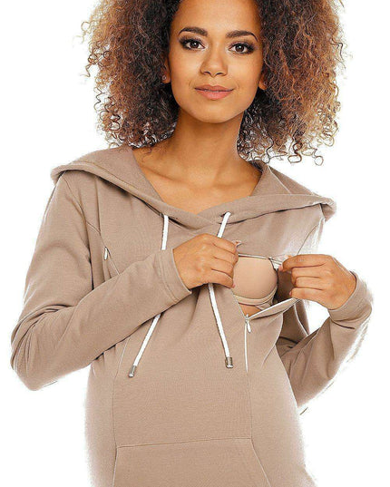 Chic Hooded Maternity and Nursing Dress with Practical Kangaroo Pocket
