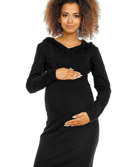 Stylish Cotton Hoodie Dress for Nursing Moms with Convenient Kangaroo Pocket