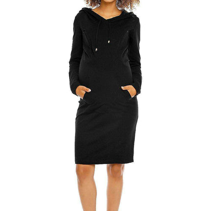 Stylish Cotton Hoodie Dress for Nursing Moms with Convenient Kangaroo Pocket