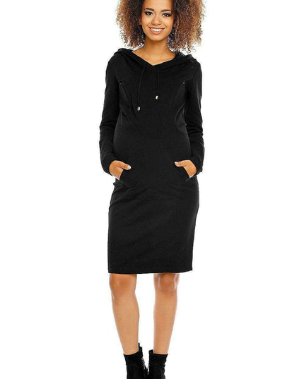 Stylish Cotton Hoodie Dress for Nursing Moms with Convenient Kangaroo Pocket